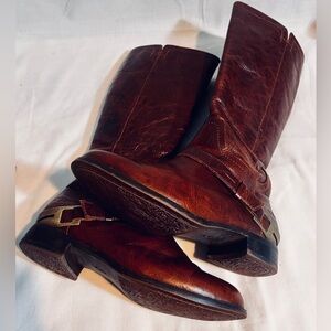 UGG Channing II Boots Womens 6.5 Brown Leather Sheepskin Sock Liner Block Heel